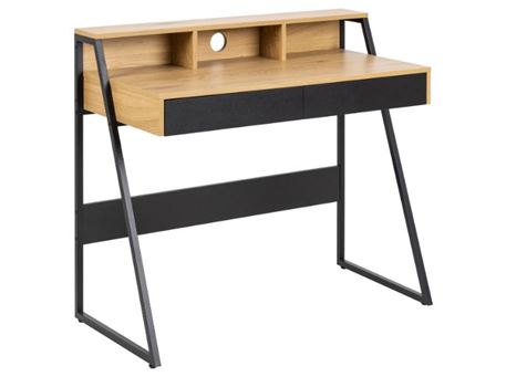REECE - Oak And Black Study Desk With 2 Drawers