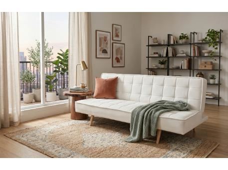 INTERIUM - White Modern Design Sofa Bed With Square Stitches