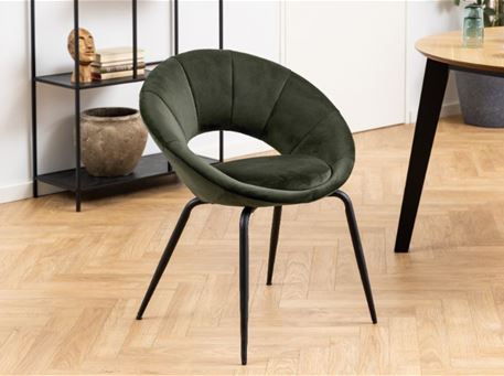 JULIA - Green Round-Shaped Dining Chair With Vertical Stitching Detail