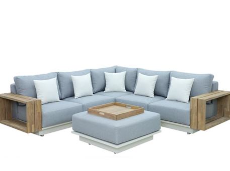 SAINT-TROPEZ - Light Grey Outdoor Sectional Sofa With Natural Wood Color Set