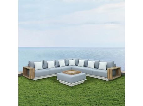 SAINT-TROPEZ - Light Grey Outdoor Sectional Sofa With Natural Wood Color Set