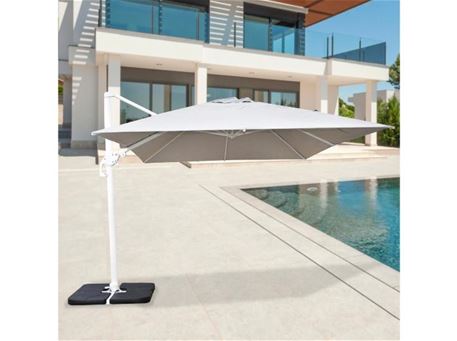 UMBREL-59357 - White Frame Umbrella With Light Grey Fabric And Granite Base