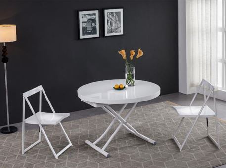 B2501 - Round White Convertible Dining Table With Adjustable Height
