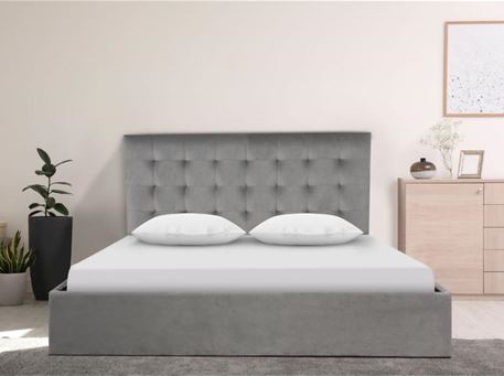 MORLEY - Grey Velvet King Size Bed With Storage