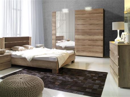 MIRO - Natural Oak Bedroom Set With Sliding Closet With LED Lights