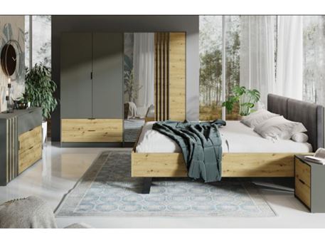 RIMINI - Grey And Light Oak Bedroom Set With Closet