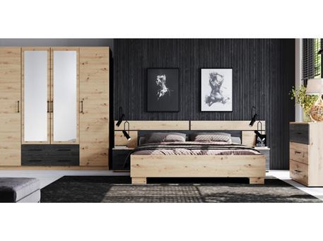 ZYTA - Black And Light Oak Bedroom Set
