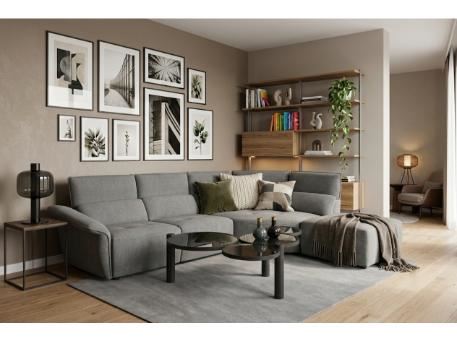 STEPHENS - Grey fabric corner sofa.
