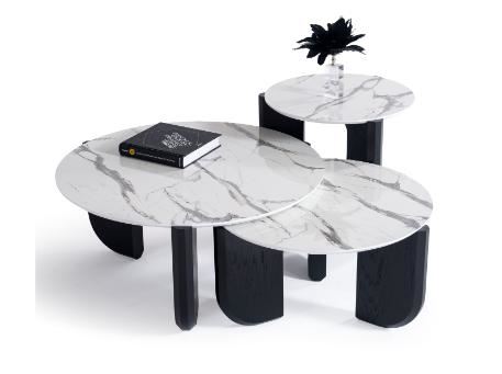720 - Black with white marble top table set.