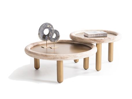 949 - Gold and travertine colored Table 