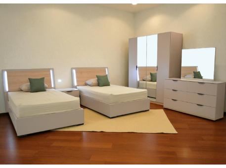 TIMBER - Oak colored bedroom set with lights.