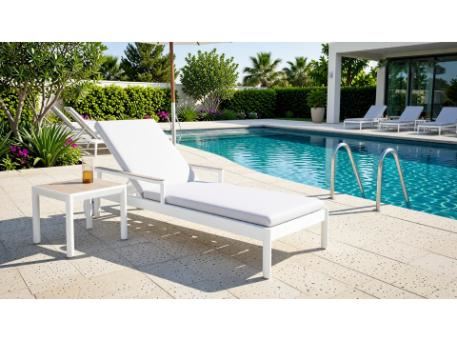 CAYMAN - White sun lounger with side table.