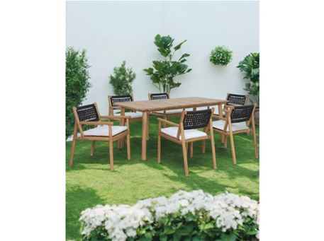 ANYA - Wood and black colored outdoor dining set.