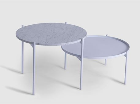 LOTAS - White marble and steel coffee table.
