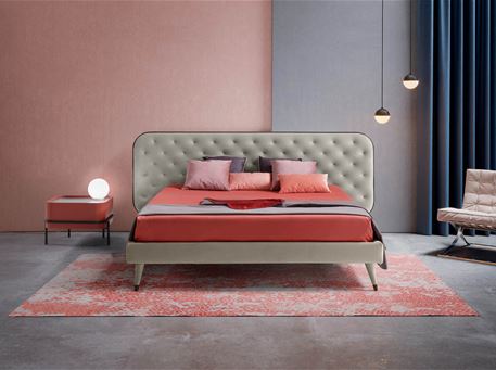 ELY - Modern master bed with chesterfield button pattern head board.
