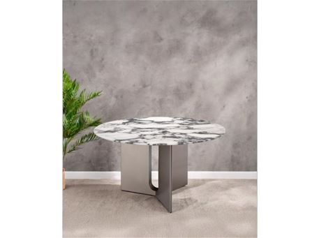 T240C - White round marble table.