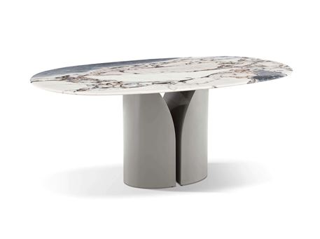 T293  - White oval marble table.