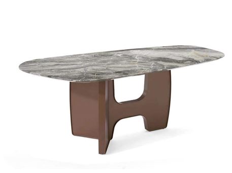 T808 - Black and bronze marble table.