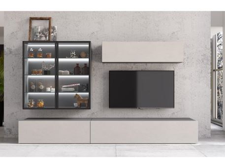 SONIA - Greige colored tv cab with storage.