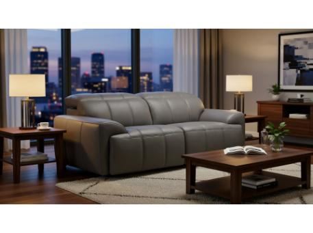 ORNATE - Top grain grey colored Leather sofa.