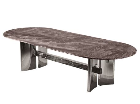  D-57-DINING TABLE Top Marble, stainless steel base