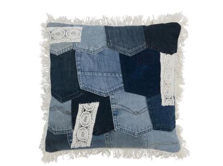 41741-Patchwork denim/cotton cushion