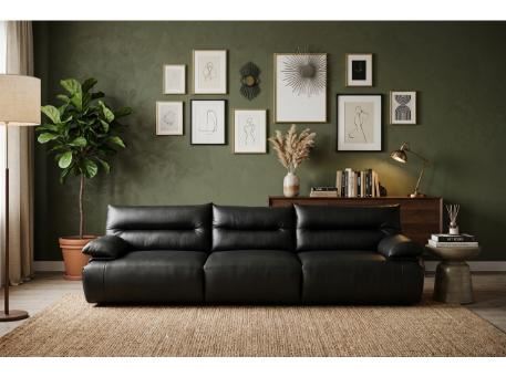 GATHER-Genuine Black Leather Sofa