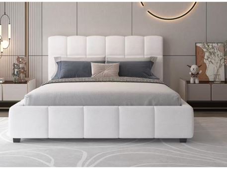 CASEN-White Upholstered  Bed With Storage