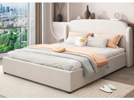 CREATOR-Beige Upholstered Bed With Storage