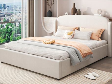 CREATOR-Beige Upholstered Bed With Storage