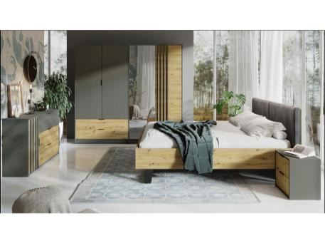 RIMINI - Grey And Light Oak Bedroom Set With Closet