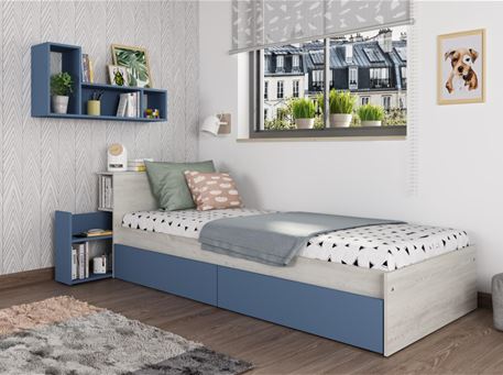 1770-Single Bed With Drawers Blue Color