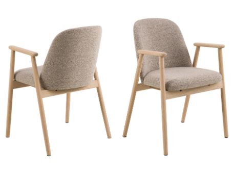 LEO-Armrest Dining Chair Beige With Wood