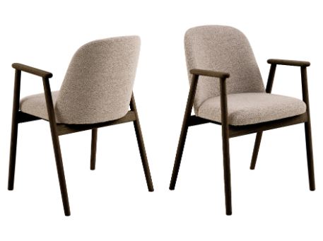 LEO-Armrest Dining Chair Beige With Dark Wood