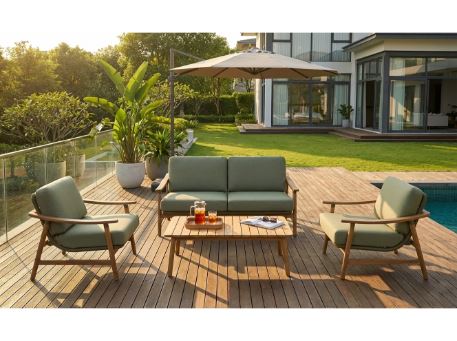 MASAYA- Outdoor Wood SET With Green Cushions