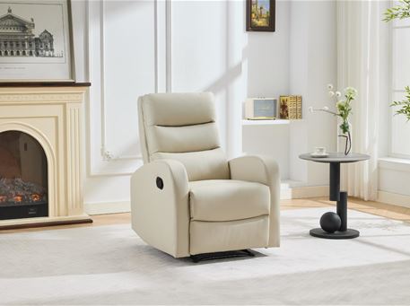 8118-BEIGE-Manual Recliner PU Beige Color