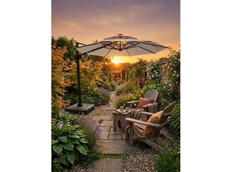 SZC-7070-Round 3m Off White Aluminum Umbrella With Water Tank +LED