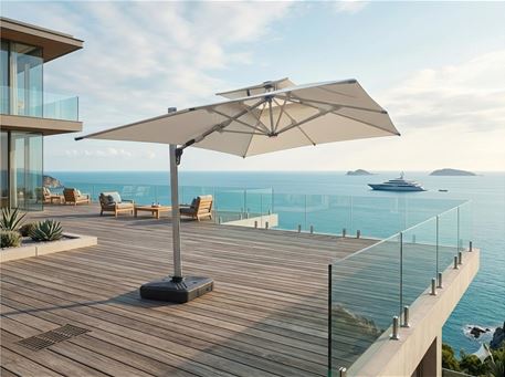 SZC-8050A- 3*4 Off White Aluminum Umbrella With Water Tank + LED