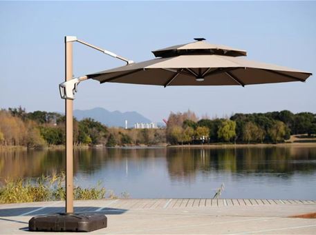 SZC-8090-Round 3.5m Aluminum Khaki Umbrella With Water Tank +LED