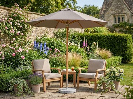 UMB-RD-Round Taupe Umbrella With Base 2.7 diameter