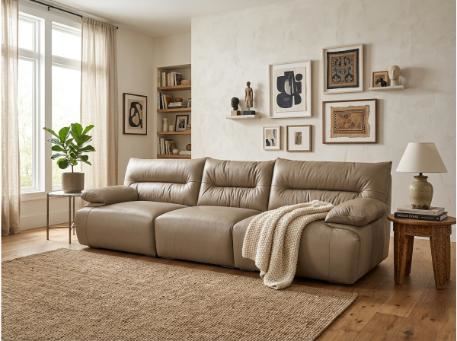GATHER-Genuine Khaki Leather Sofa