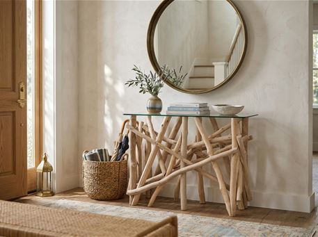 91357- Wood Branch Console With Glass Top
