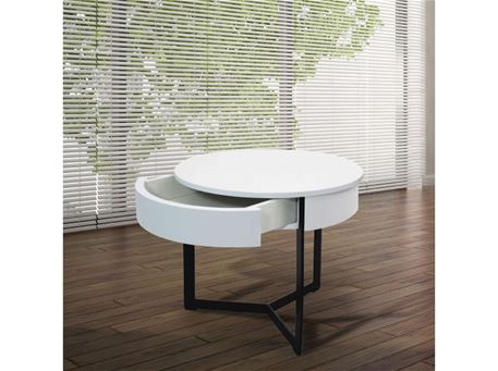 175B - Round White Side Table With Drawer