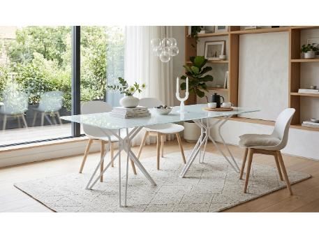 6105DT - White Metal Based Table With White Back-Painted Tempered Glass Top