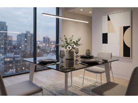 6266DT - White Metal Based Square Table With Smoked Tempered Glass Top