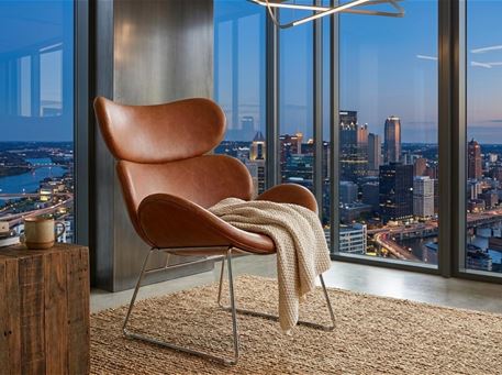 CAZAR - Vintage Brown Leather Lounge chair With Metal Base
