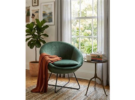 CENTER - Green Comfy Lounge Chair With Crossed Metal Base
