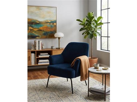 MELISSA - Navy Blue Fabric Armchair With Black Metal Base