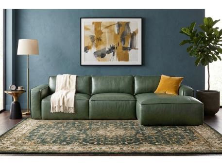 HAZAL - Genuine Green Leather Sectional Sofa 