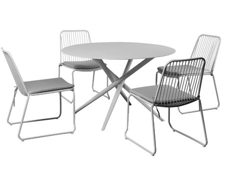 VILLA - Round White Outdoor Dining Table With 4 Chairs 
